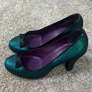 Marc Jacobs Emerald Glitter Block Heel Pumps